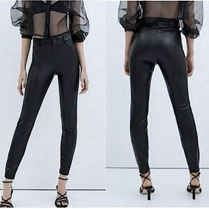 Zara Trafaluc Collection High‎ Rise Vegan Faux Leather Pants, Black, Size S